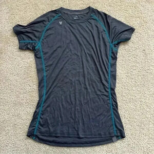 Stoic Cycling Biking Shirt Gray Turquoise Stripe Active Base Layer Women Sz Med
